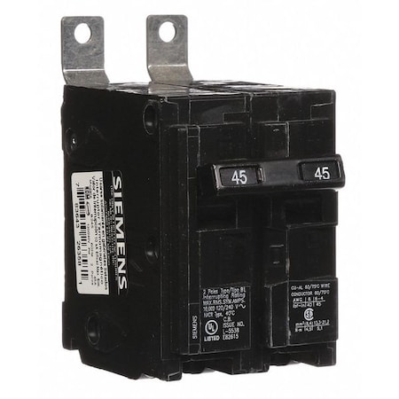Siemens Miniature Circuit Breaker, BL Series, 45A, 2 Pole, 120/240V AC, 10kA at 120/240V AC B245