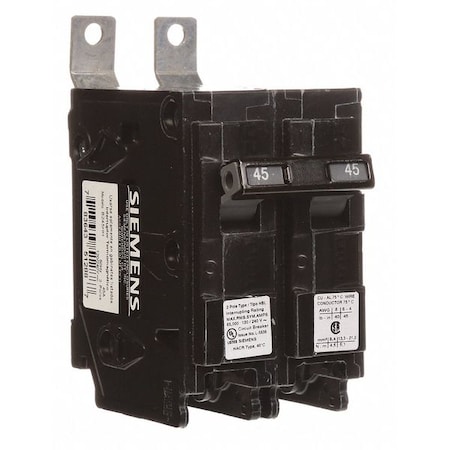 Siemens Miniature Circuit Breaker, BL Series, 45A, 2 Pole, 120/240V AC, 65kA at 120/240V AC B245HH
