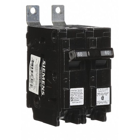 Siemens Miniature Circuit Breaker, BL Series, 60A, 2 Pole, 120/240V AC, 65kA at 120/240V AC B260HH