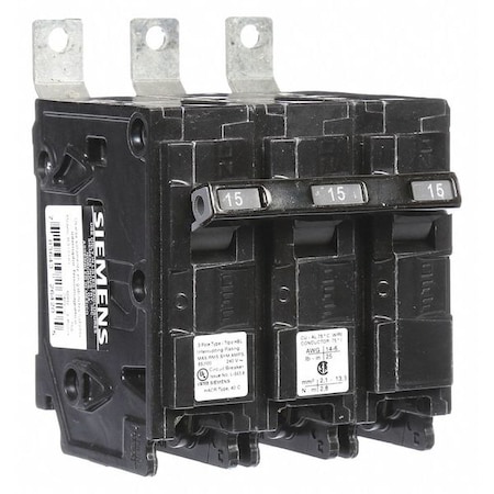 Siemens Miniature Circuit Breaker, BL Series, 15A, 3 Pole, 240V AC, 65kA at 240V AC B315HH