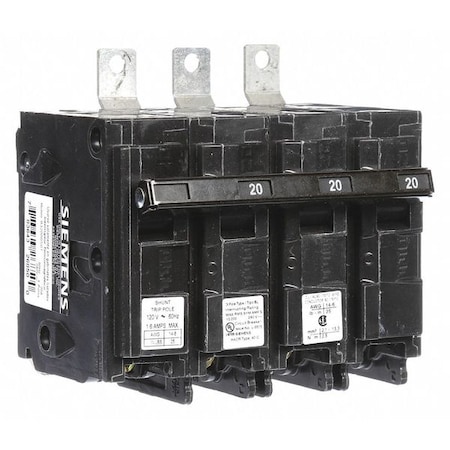 Siemens Miniature Circuit Breaker, BL Series, 20A, 3 Pole, 120/240V AC, 10kA at 240V AC B32000S01