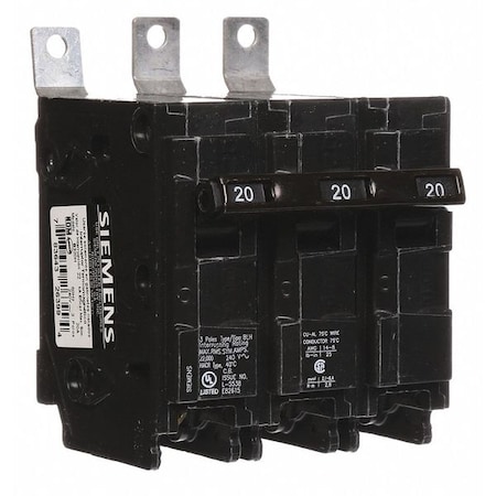 Siemens Miniature Circuit Breaker, BL Series, 20A, 3 Pole, 240V AC, 22kA at 240V AC B320H
