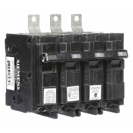 Siemens Miniature Circuit Breaker, BL Series, 30A, 3 Pole, 120/240V AC, 65kA at 240V AC B330HH00S01