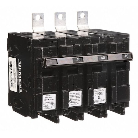 Siemens Miniature Circuit Breaker, BL Series, 40A, 3 Pole, 120/240V AC, 22kA at 120/240V AC B340H00S01