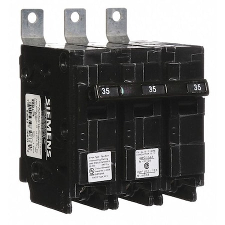 Siemens Miniature Circuit Breaker, BL Series, 35A, 3 Pole, 240V AC, 22kA at 120/240V AC B335H