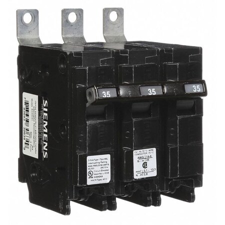Siemens Miniature Circuit Breaker, BL Series, 35A, 3 Pole, 240V AC, 65kA at 120/240V AC B335HH