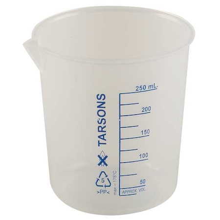 Zoro Select Beaker, 250mL, Polypropylene, PK6 6FAE5