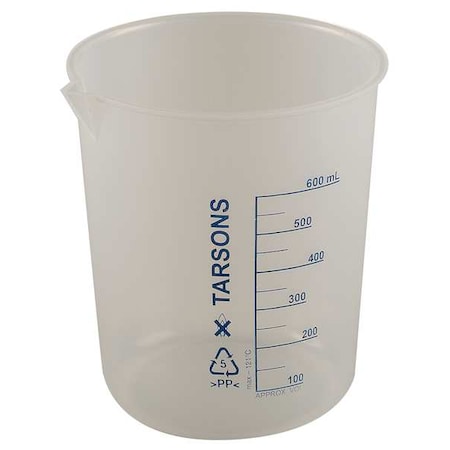 Zoro Select Beaker, 600mL, Polypropylene, PK4 6FAE6