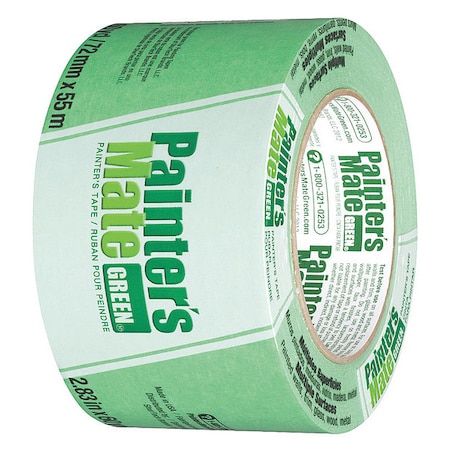 Painters Mate Painter's Tape, 72 mm W x 55 m L, 5.4 mil Thick, Green, Rubber Adhesive 103364