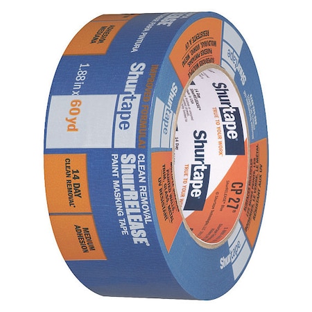 Shurtape Painter's Tape, 48 mm W x 55 m L, 5.3 mil Thick, Blue, Rubber Adhesive 202880