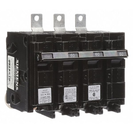 Siemens Miniature Circuit Breaker, BL Series, 60A, 3 Pole, 120/240V AC, 65kA at 240V AC B360HH00S01