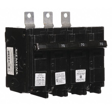 Siemens Miniature Circuit Breaker, BL Series, 70A, 3 Pole, 120/240V AC, 10kA at 240V AC B37000S01