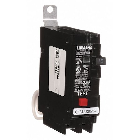 Siemens Miniature Circuit Breaker, BLE Series, 15A, 1 Pole, 120V AC, 22kA at 120V AC BE115H