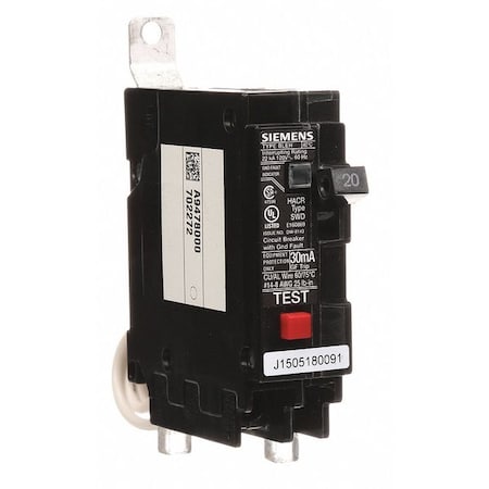 Siemens Miniature Circuit Breaker, BLE Series, 20A, 1 Pole, 120V AC, 22kA at 120V AC BE120H