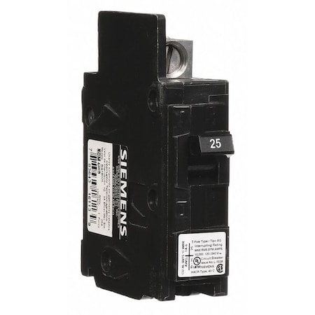 Siemens Miniature Circuit Breaker, BQ Series, 25A, 1 Pole, 120V AC, 10kA at 120V AC BQ1B025
