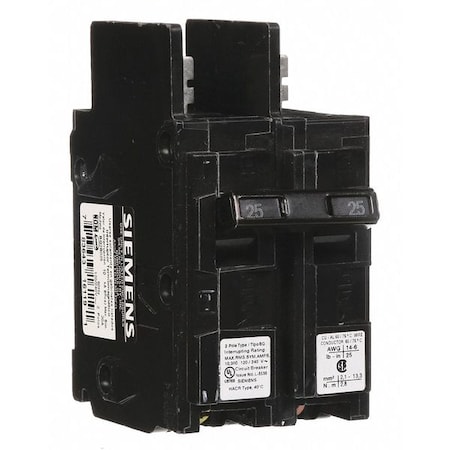 Siemens Miniature Circuit Breaker, BQ Series, 25A, 2 Pole, 120/240V AC, 10kA at 120/240V AC BQ2B025