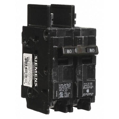Siemens Miniature Circuit Breaker, BQ Series, 80A, 2 Pole, 120/240V AC, 10kA at 120/240V AC BQ2B080