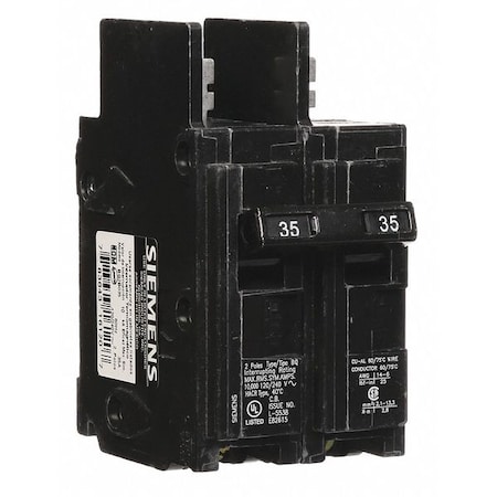 Siemens Miniature Circuit Breaker, BQ Series, 35A, 2 Pole, 120/240V AC, 10kA at 120/240V AC BQ2B035