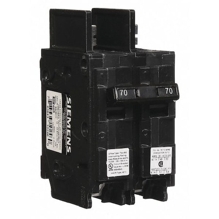 Siemens Miniature Circuit Breaker, BQ Series, 70A, 2 Pole, 120/240V AC, 10kA at 120/240V AC BQ2B070