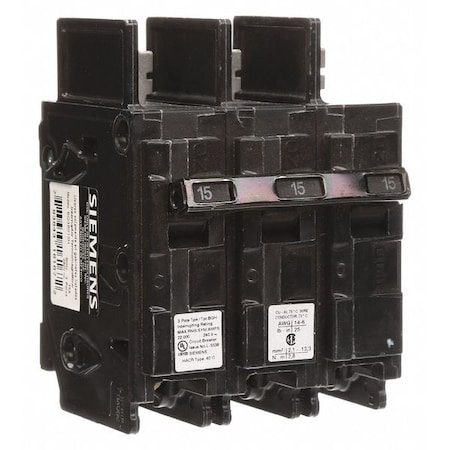 Siemens Miniature Circuit Breaker, BQH Series, 15A, 3 Pole, 240V AC, 22kA at 240V AC BQ3B015H