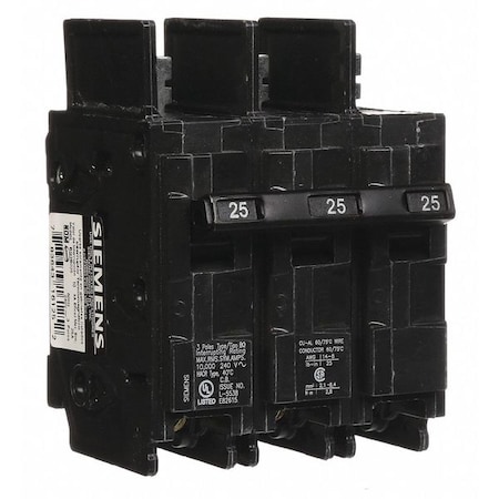 Siemens Miniature Circuit Breaker, BQ Series, 25A, 3 Pole, 240V AC, 10kA at 240V AC BQ3B025