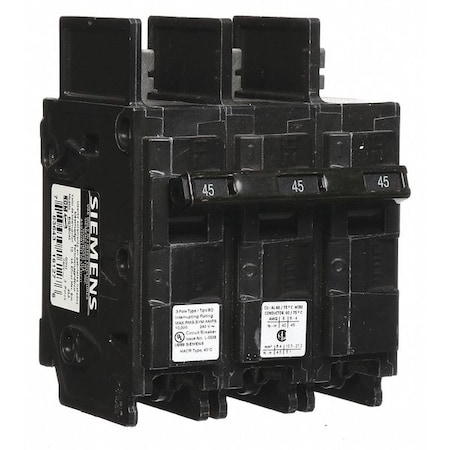 Siemens Miniature Circuit Breaker, BQ Series, 45A, 3 Pole, 240V AC, 10kA at 240V AC BQ3B045