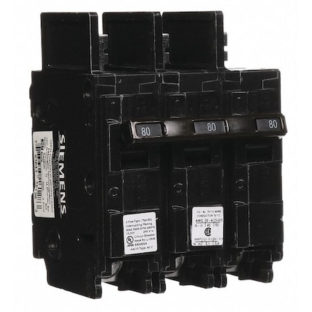 Siemens Miniature Circuit Breaker, BQ Series, 80A, 3 Pole, 240V AC, 10kA at 240V AC BQ3B080