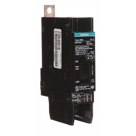 Siemens Miniature Circuit Breaker, BQD Series, 25A, 1 Pole, 277V AC, 14kA at 277V AC BQD125