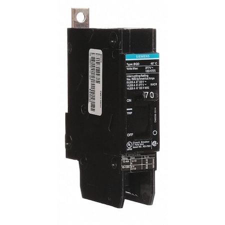 Siemens Miniature Circuit Breaker, BQD Series, 70A, 1 Pole, 277V AC, 14kA at 277V AC BQD170
