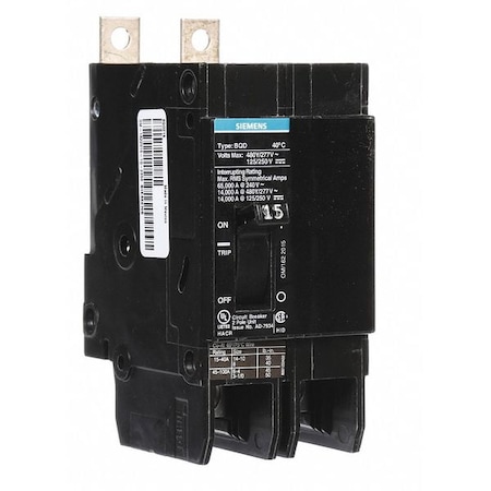 Siemens Miniature Circuit Breaker, BQD Series, 15A, 2 Pole, 480V AC, 14kA at 480V AC BQD215