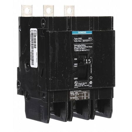 Siemens Miniature Circuit Breaker, BQD Series, 15A, 3 Pole, 480V AC, 14kA at 480V AC BQD315