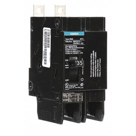 Siemens Miniature Circuit Breaker, BQD Series, 35A, 2 Pole, 480V AC, 14kA at 480V AC BQD235