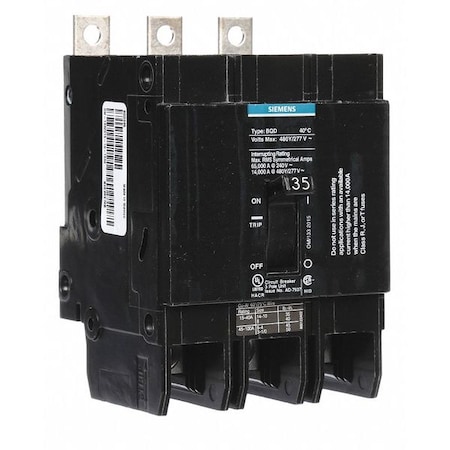 Siemens Miniature Circuit Breaker, BQD Series, 35A, 3 Pole, 480V AC, 14kA at 480V AC BQD335