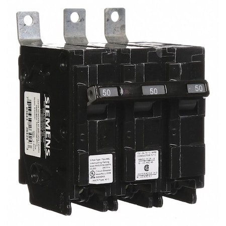 Siemens Miniature Circuit Breaker, BL Series, 50A, 3 Pole, 240V AC, 65kA at 240V AC B350HH