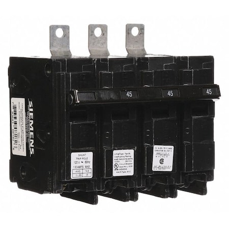 Siemens Miniature Circuit Breaker, BL Series, 45A, 3 Pole, 120/240V AC, 10kA at 240V AC B34500S01