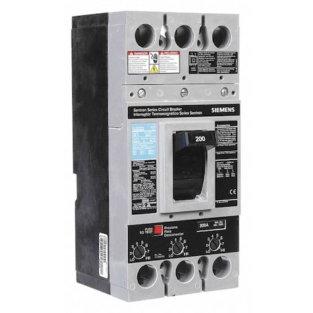 Siemens Molded Case Circuit Breaker, FXD6-A Series, 200A, 3 Pole, 600V AC, 22kA at 600V AC FXD63B200
