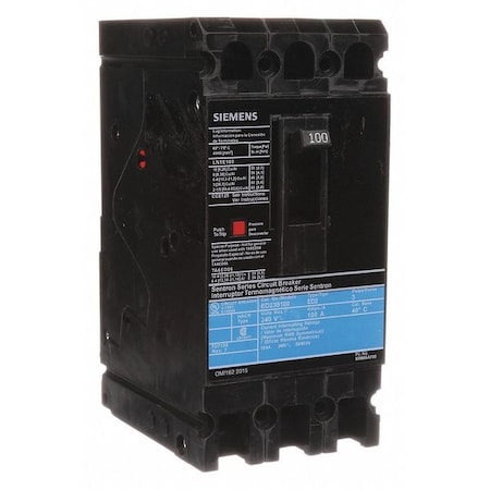 Siemens Molded Case Circuit Breaker, ED2 Series, 100A, 3 Pole, 240V AC, 10kA at 240V AC ED23B100