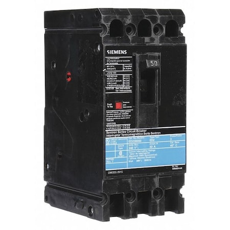 Siemens Molded Case Circuit Breaker, ED2 Series, 50A, 3 Pole, 240V AC, 10kA at 240V AC ED23B050