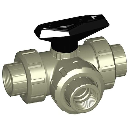 Gf Piping Systems 1-1/2" FNPT Polypropylene Ball Valve 3-Way True Union 167543176