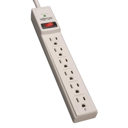 Tripp Lite Outlet Strip, Surge, 6 5-15R, 5-15P, 6 ft., White TLP606TAA