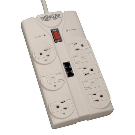 Tripp Lite Power Strip, Surge, 8 5-15R, 5-15P, 8 ft., Light Gray TLP808TELTAA
