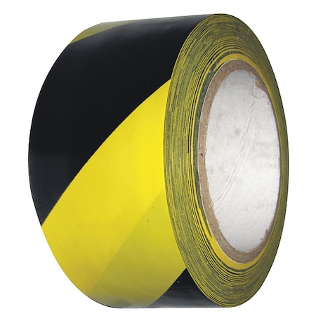 Condor Safety Warning Tape Vinyl Black/Yellow, 2" W x 108 ft. L, 5 mil Thick 6FXV7