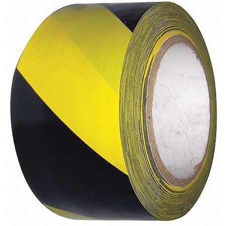 Condor Safety Warning Tape Vinyl Black/Yellow, 2" W x 108 ft. L, 6 mil Thick 6FXV5