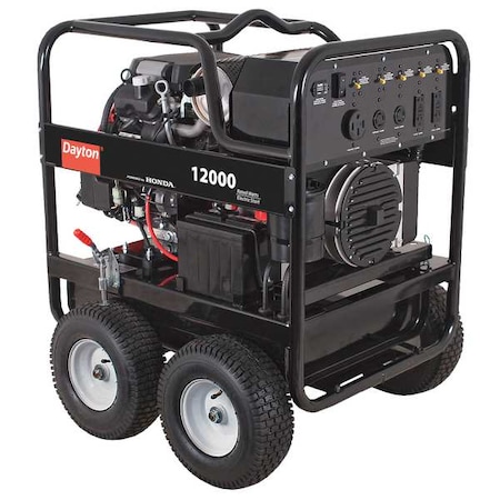 Dayton Portable Generator, Gasoline, 12,000 W Rated, 19,600 W Surge, Electric Start, 120/240V AC, 100/50 A GEN-14000-1GHE