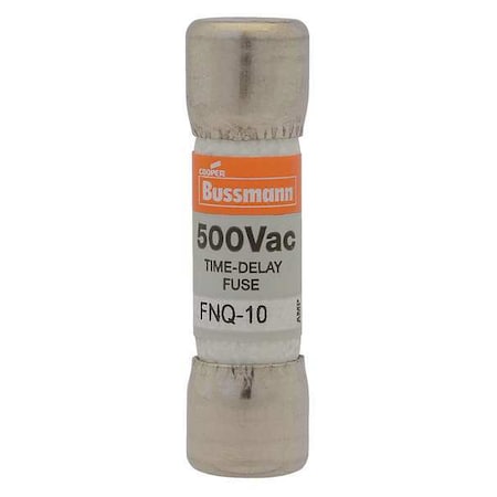 EATON BUSSMANN Midget Fuse, FNQ Series, Time-Delay, 10A, 500V AC, Non-Indicating, 10kA at 500V AC FNQ-10