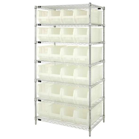 Quantum Storage Systems Steel, Polypropylene Bin Shelving, 24 in D x 74 in H x 36 in W, 7 Shelves, Clear WR7-951CL