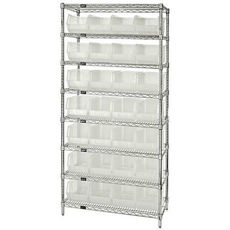 Quantum Storage Systems Steel, Polypropylene Bin Shelving, 24 in D x 74 in H x 36 in W, 8 Shelves, Clear WR8-950CL