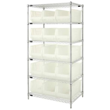 Quantum Storage Systems Steel, Polypropylene Bin Shelving, 24 in D x 74 in H x 36 in W, 6 Shelves, Clear WR6-953CL