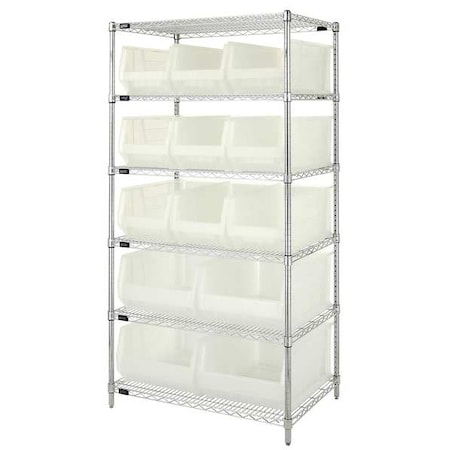 Quantum Storage Systems Steel, Polypropylene Bin Shelving, 24 in D x 74 in H x 36 in W, 6 Shelves, Clear WR6-953954CL