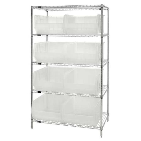 Quantum Storage Systems Steel Bin Shelving, 24 in D x 74 in H x 42 in W, 5 Shelves, Clear WR5-955CL